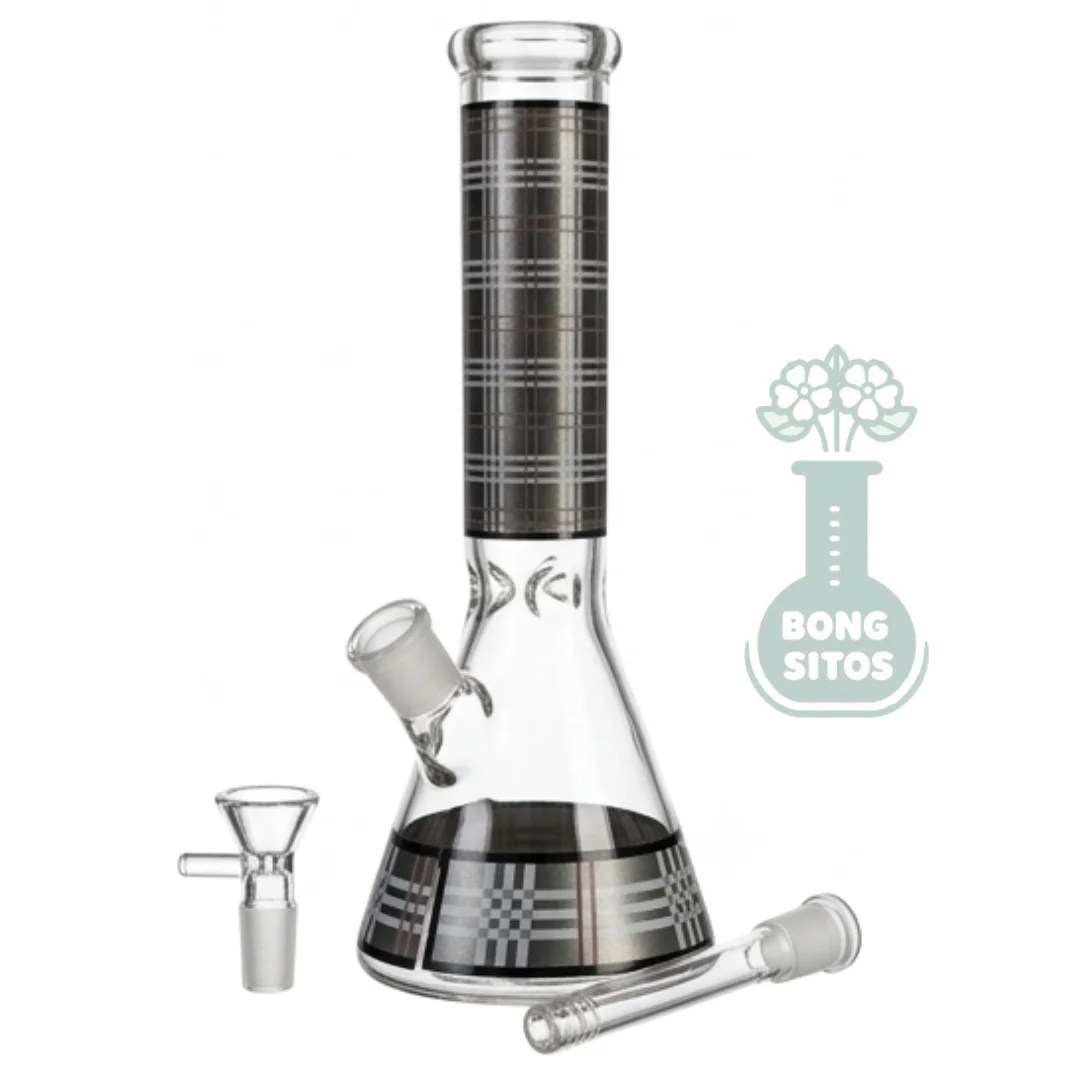 Bong de vidrio beaker a cuadros 26 cm — lo que incluye