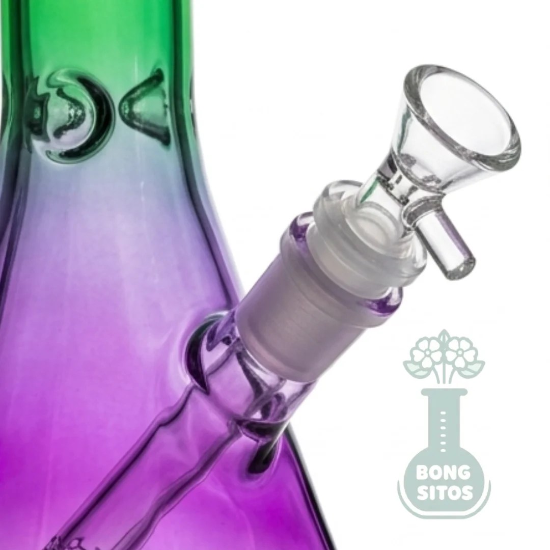 Bong de vidrio beaker degradado verde y morado 26 cm — detalle del vidrio