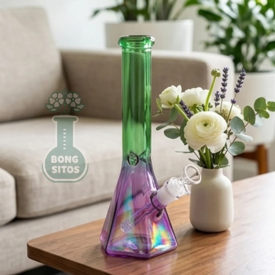 Bong de vidrio beaker degradado verde y morado 26 cm — en ambiente