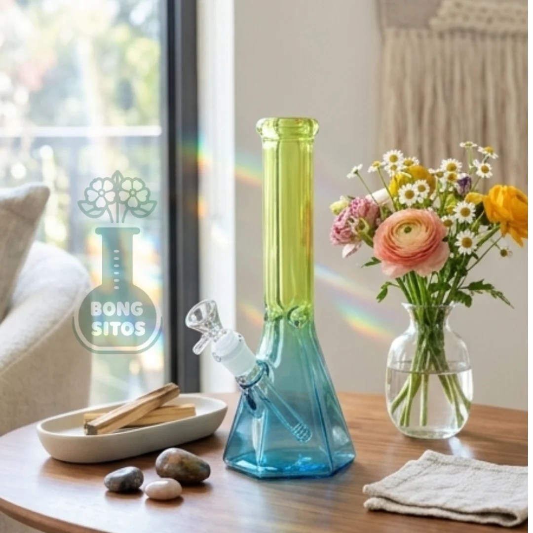 Bong de vidrio beaker degradado lima y celeste 26 cm — en ambiente