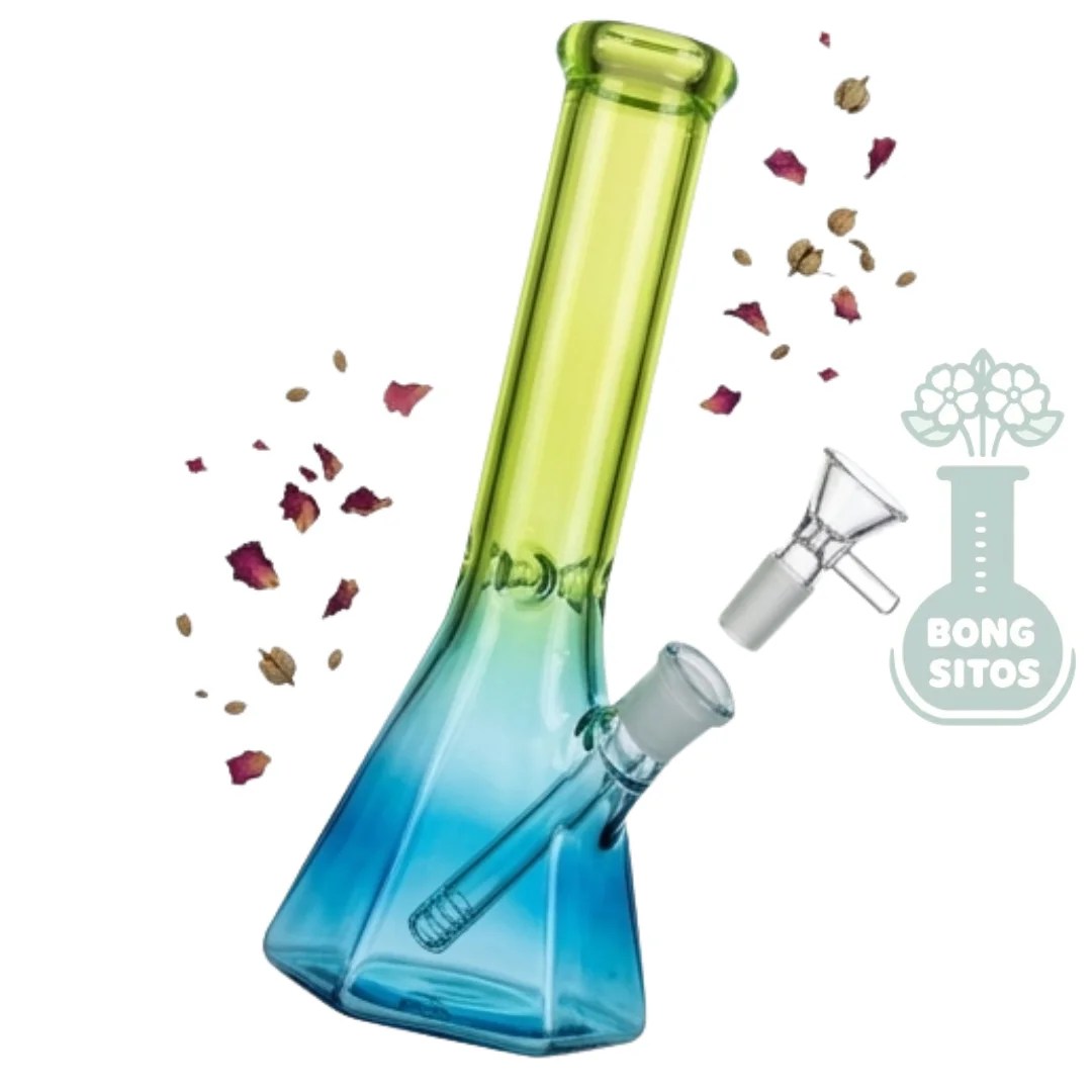Bong de vidrio beaker degradado lima y celeste 26 cm — lo que incluye