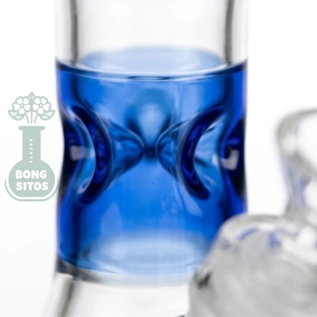 Bong de vidrio beaker transparente con anillo azul 26 cm — detalle del vidrio