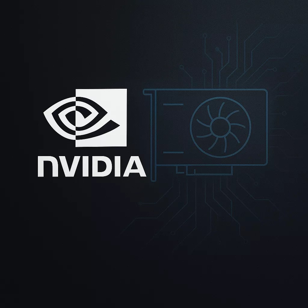 NVIDIA logo next to an outline of a graphics card, highlighting RTX PRO 5000, on a dark background with faint circuit lines.