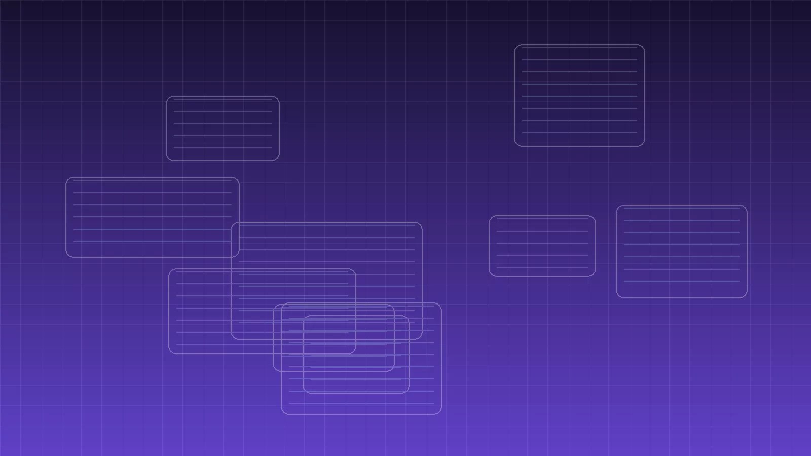 A gradient purple background with a subtle grid pattern, featuring overlapping translucent rectangles outlined in white, resembling abstract digital interface windows—perfect for web projects or showcasing Anthropic’s Claude Code designs.