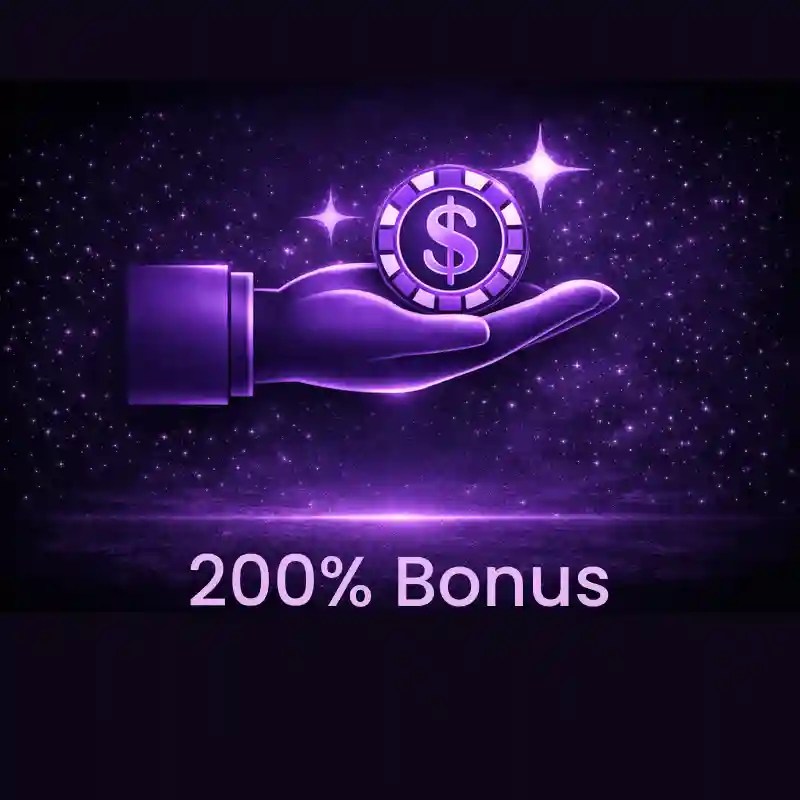 200% matched deposit casino bonus image of a hand holding a coin