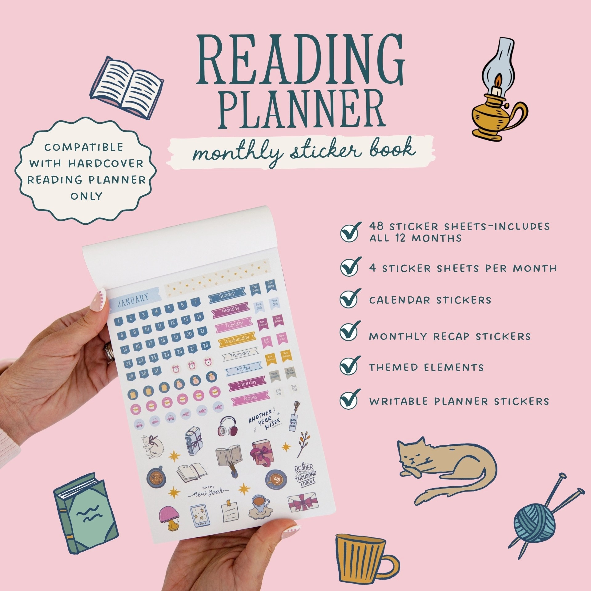 Reading Planner Monthly Sticker Book, 48 sheets for all 12 months