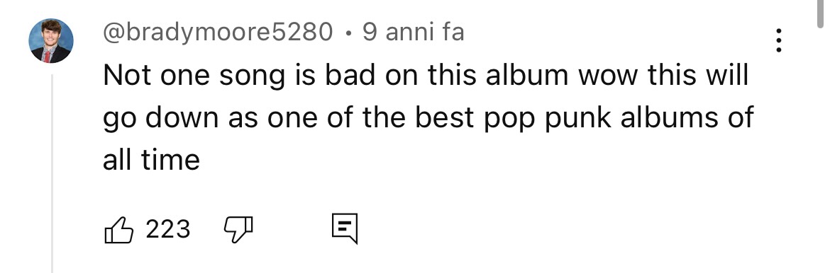 Commento di Youtube sotto a una canzone dei Neck Deep