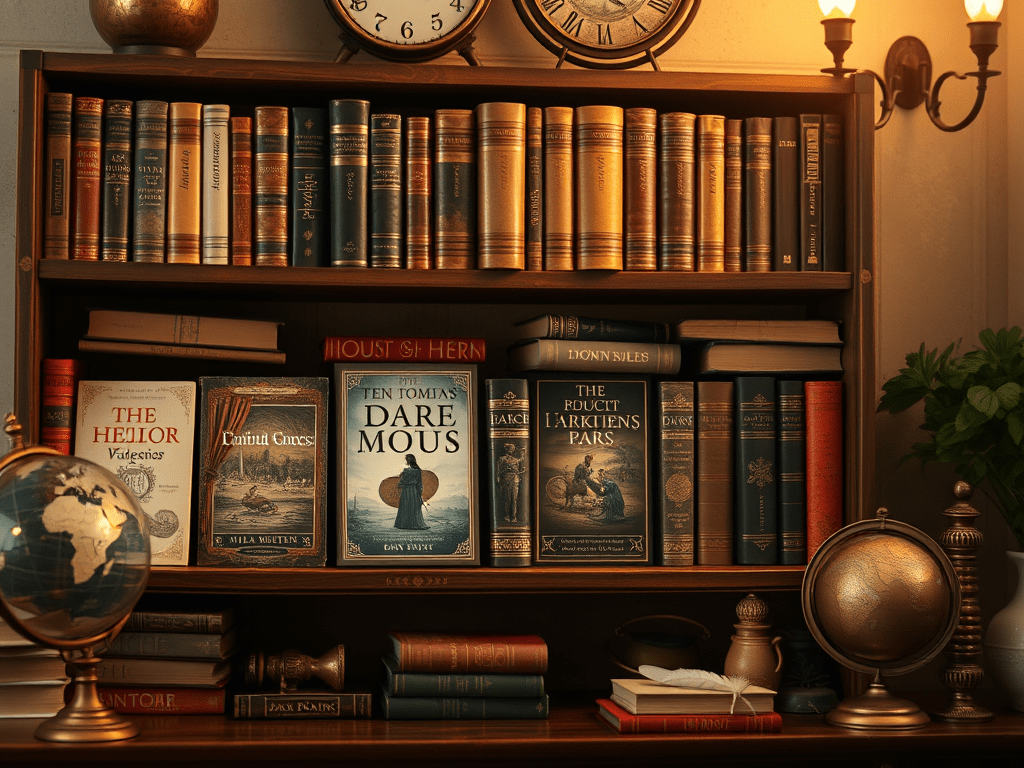 Bookshelf filled with classic literature.