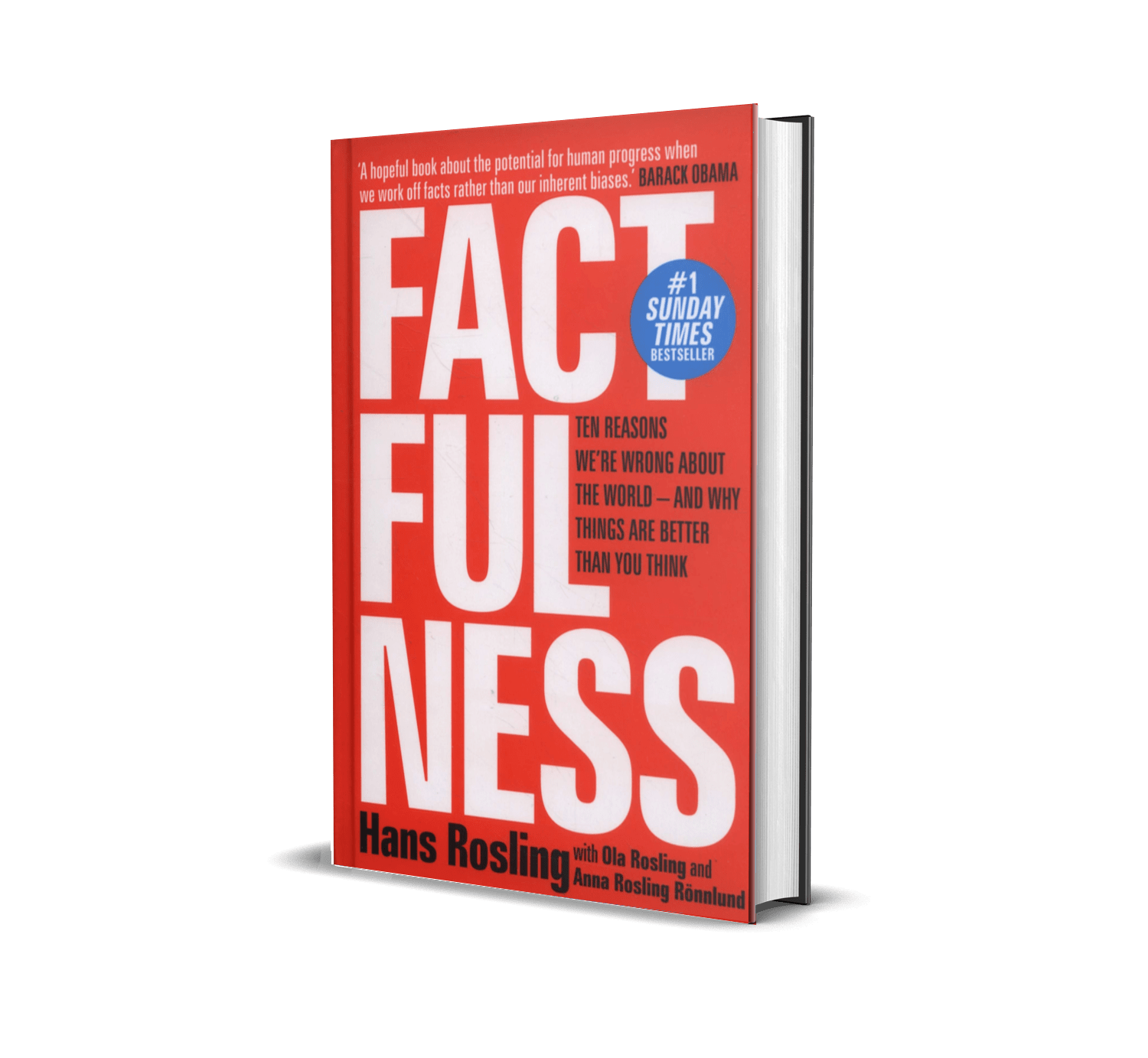 Cover of the book Factfulness by Hans Rosling, with a blue background and minimalist typography