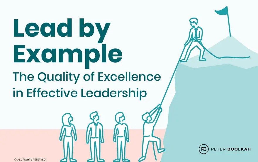 Leader guiding team with integrity and action, symbolizing leads by example in the workplace