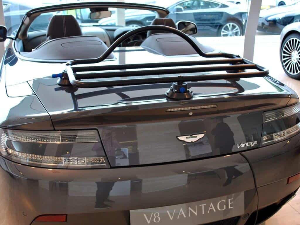 Aston Martin convertible with Revo Rack Revolutionary Black Boot Luggage Rack