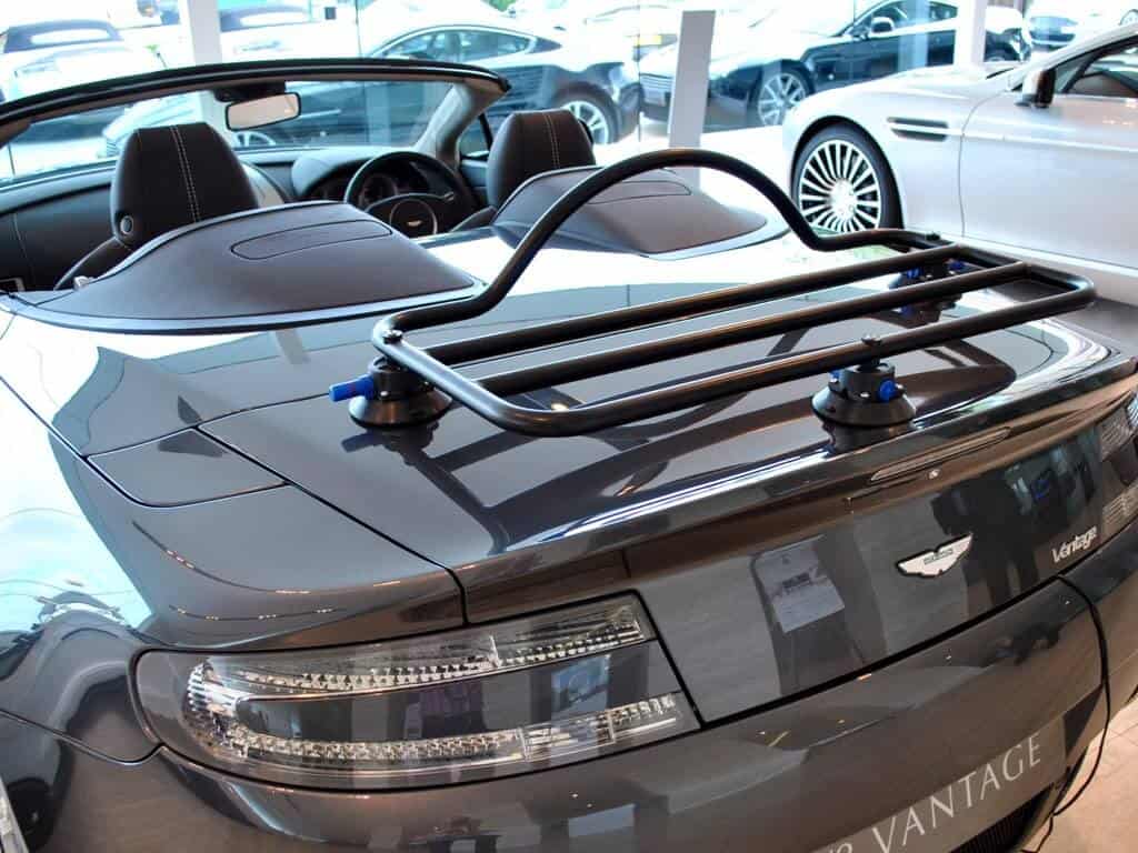 Aston Martin convertible with Revo Rack Revolutionary Black Boot Luggage Rack