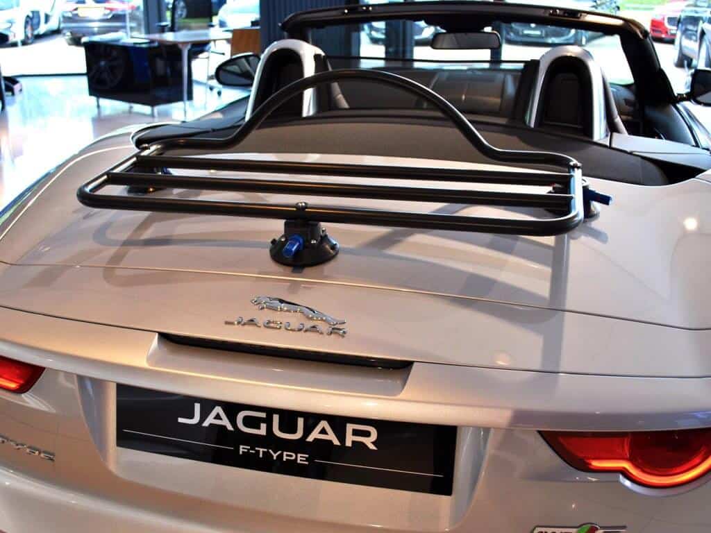 Jaguar F Type in silver with Revo Rack Revolutionary Black Boot Luggage Rack