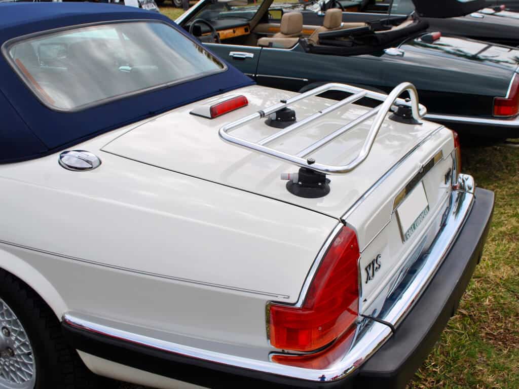 Revo Rack Revolutionary Boot Luggage Rack PA on white Jaguar XJS