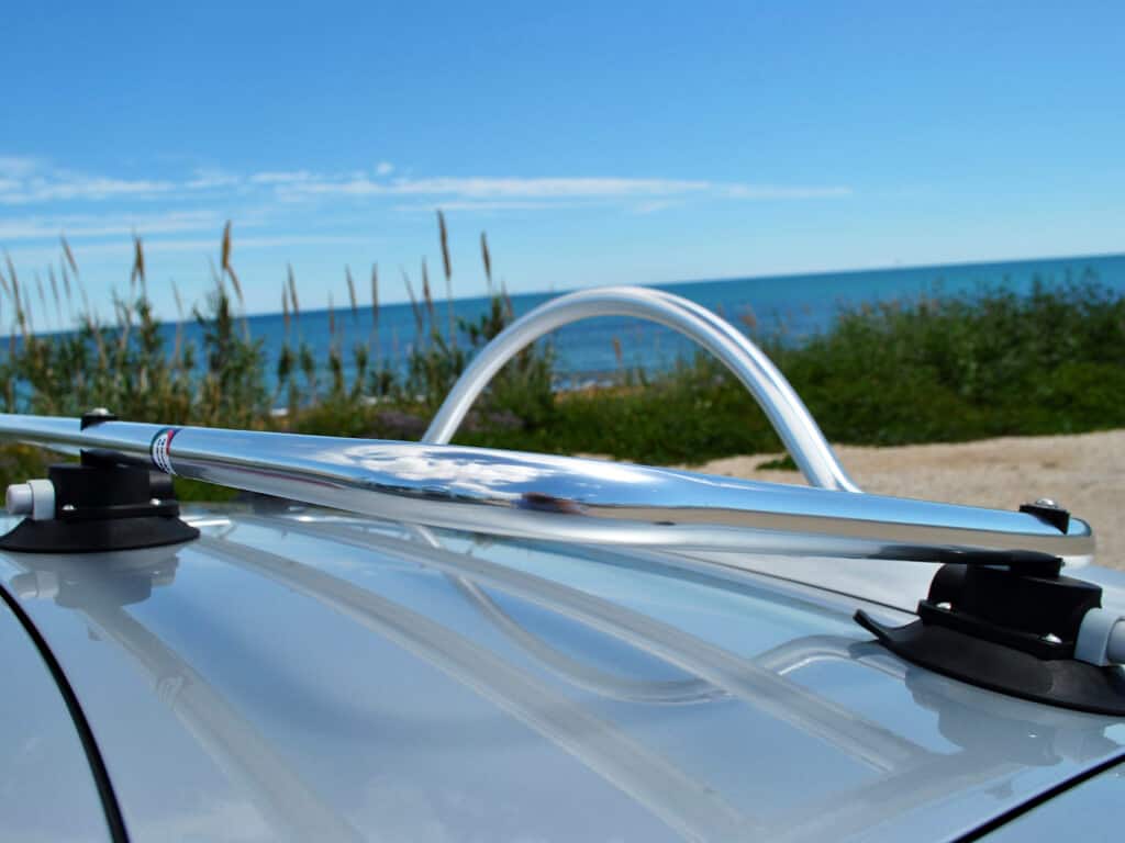 close up of Revo Rack Revolutionary Boot Luggage Rack PA on silver Audi TT MK1