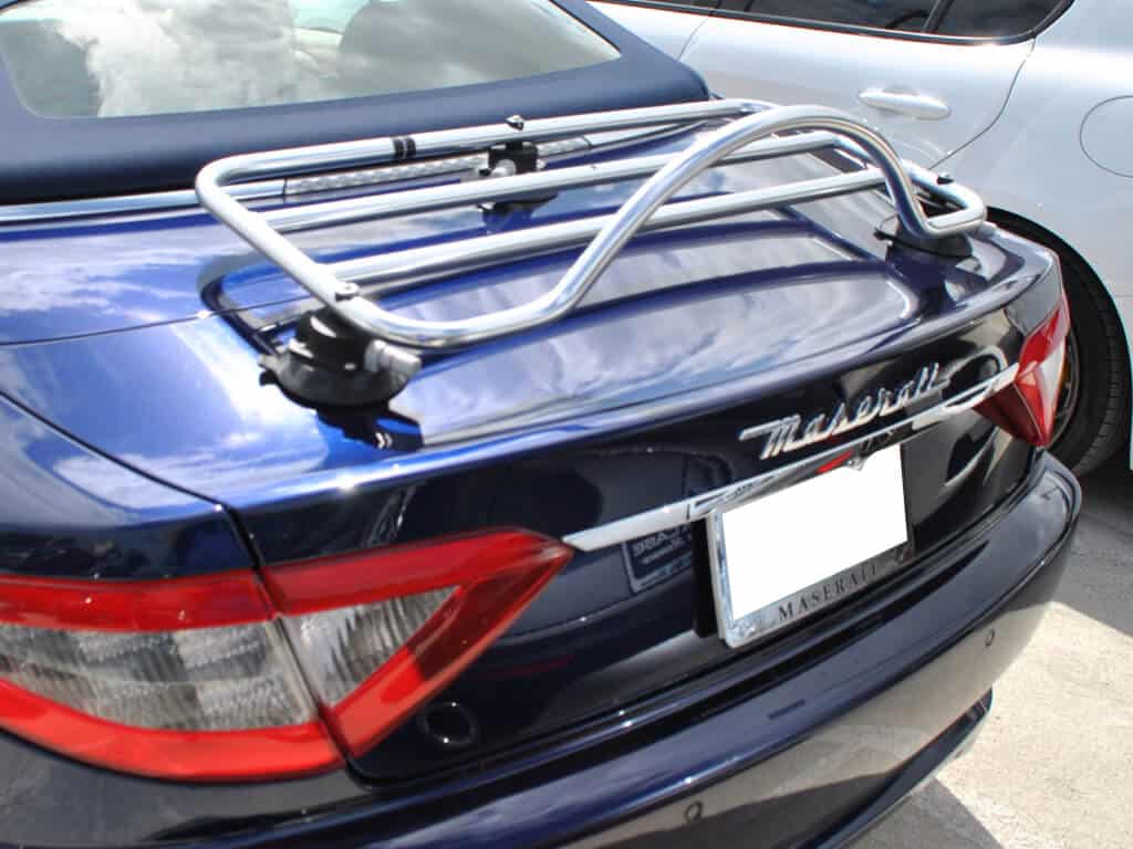 blue maserati gran cabrio with a revo rack pa luggage rack fitted