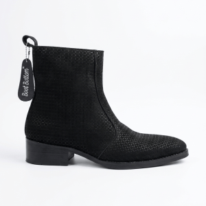 Men's Black Textured Leather Side-Zip Ankle Boots