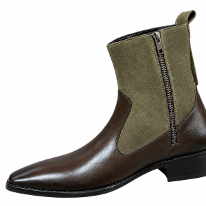 Men's Brown Leather & Olive Suede Side-Zip Ankle Boots