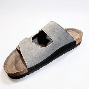 Men's Grey Suede Double Strap Slide And Adjustable Buckle Cork Slippers