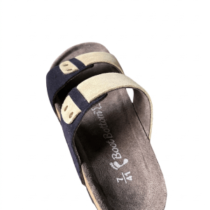 Men's Navy Blue & Beige Suede Buckle Slides