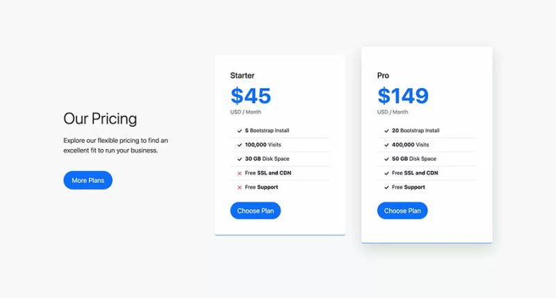 Bootstrap 5 Responsive Pricing Table Snippet Bootstrapbrain - Premium Colorful Design Gallery - Desktop