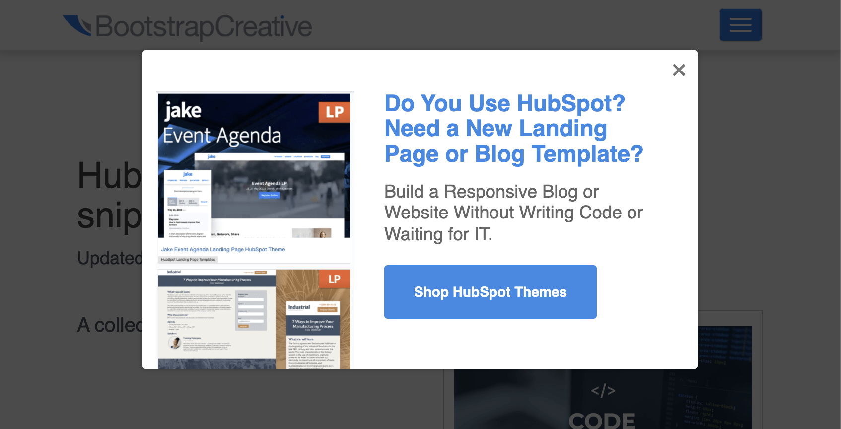 hubspot pop up form after