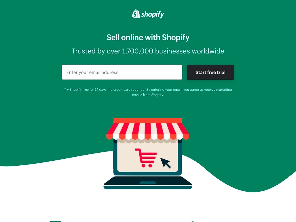 shopify free trial landing page