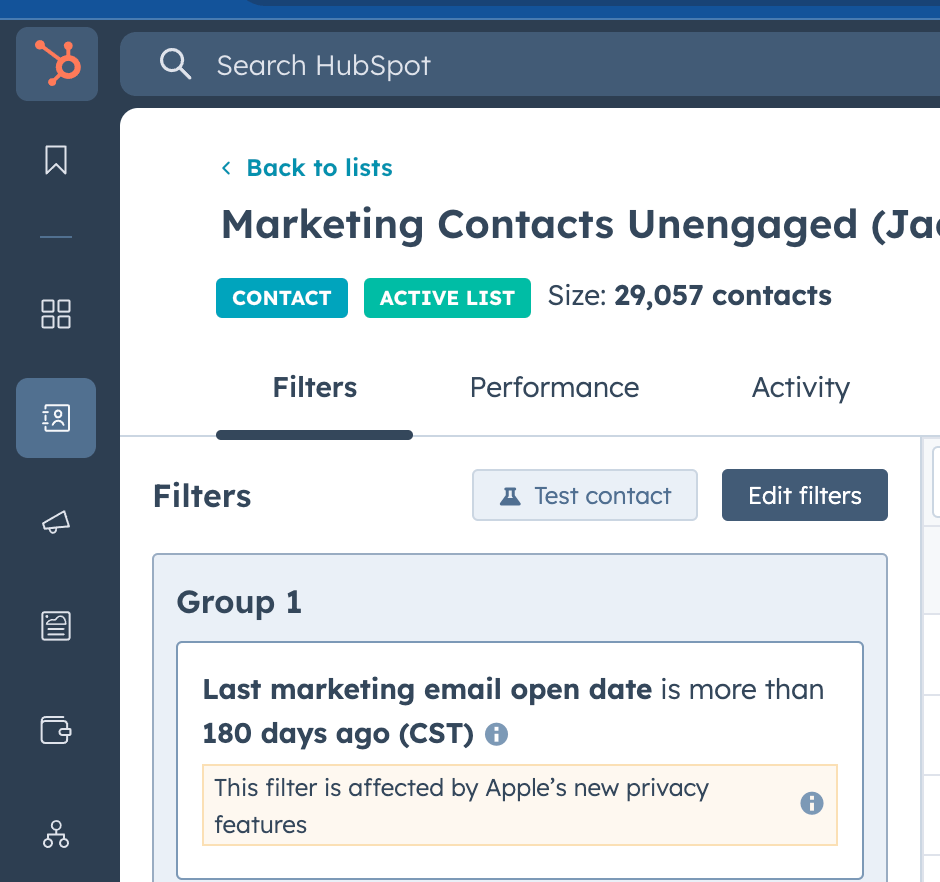 marketing contacts unengaged hubspot