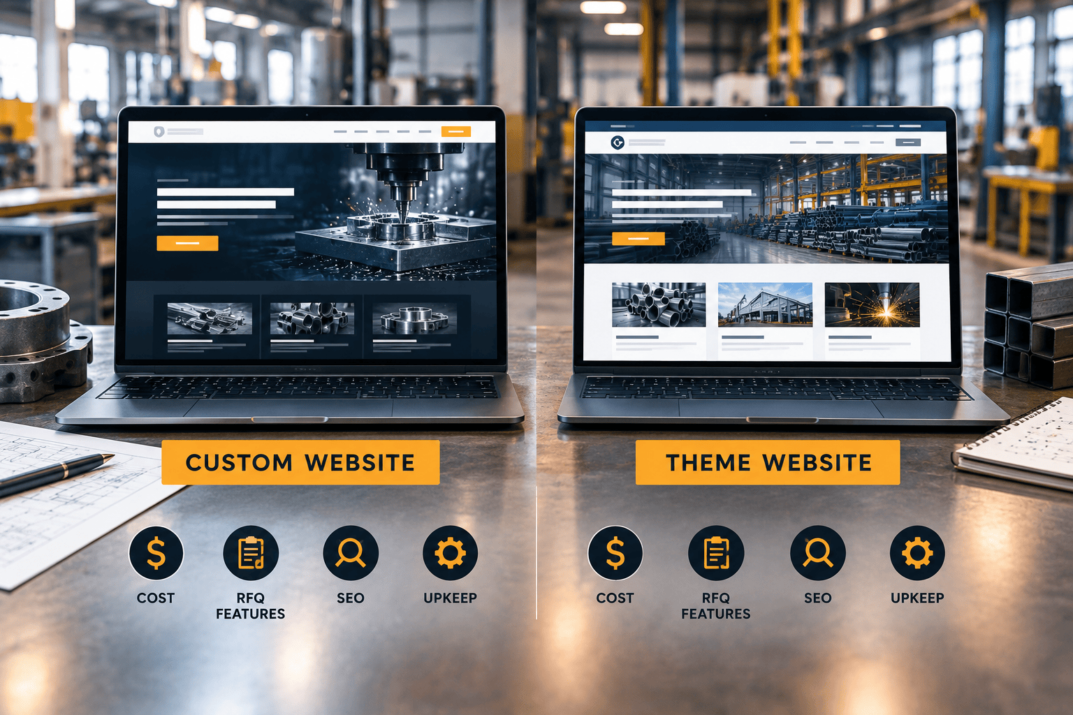 custom vs theme manufacturing website cost