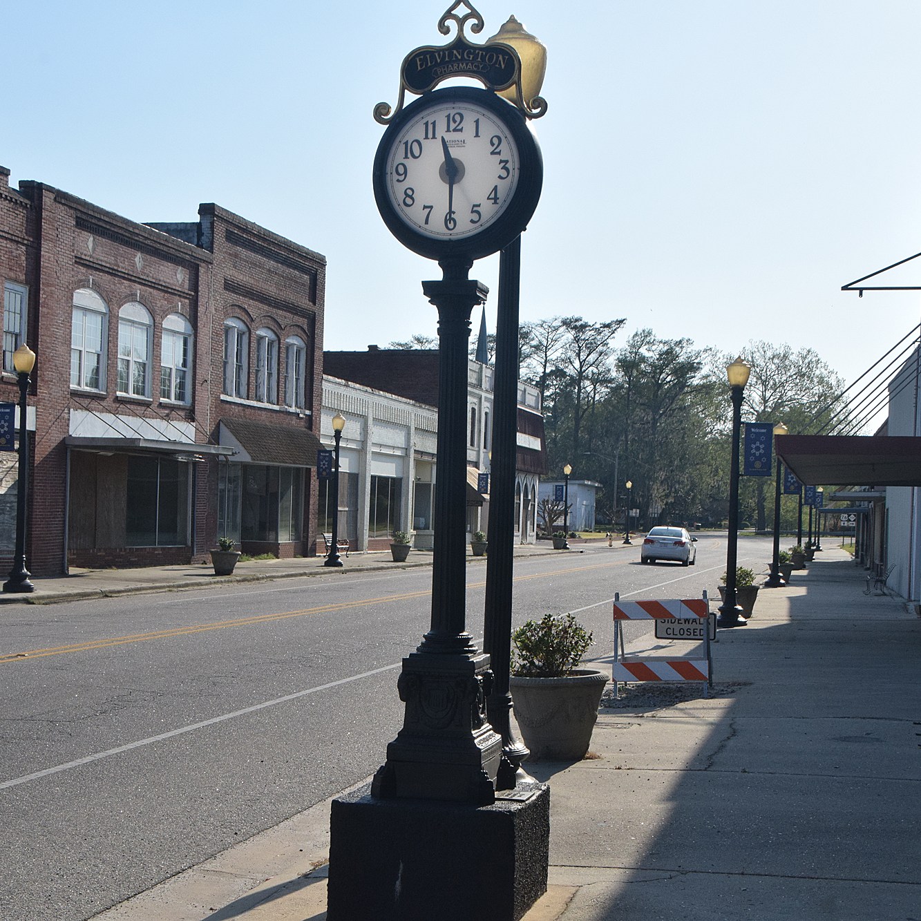 The town clock in abandoned downtown Fair Bluff