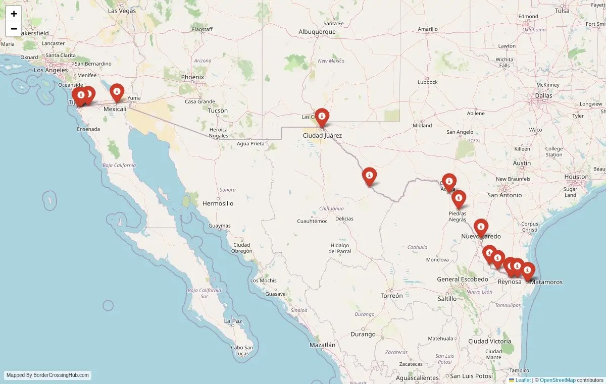 Border Crossings Between Mexico And United States Border Crossing Hub Mexico United States Border Crossing Map
