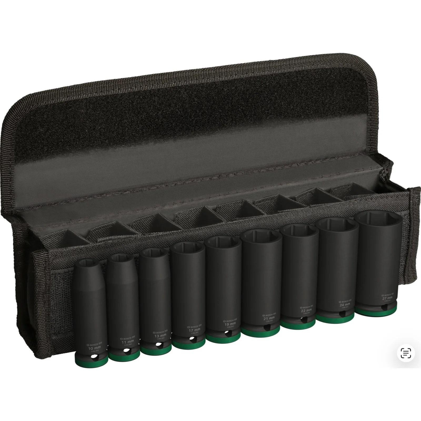 Juego de Dados de Impacto - Mando 1/2”x 77mm (9 Piezas 10/11/13/17/19/21/22/24/27mm)