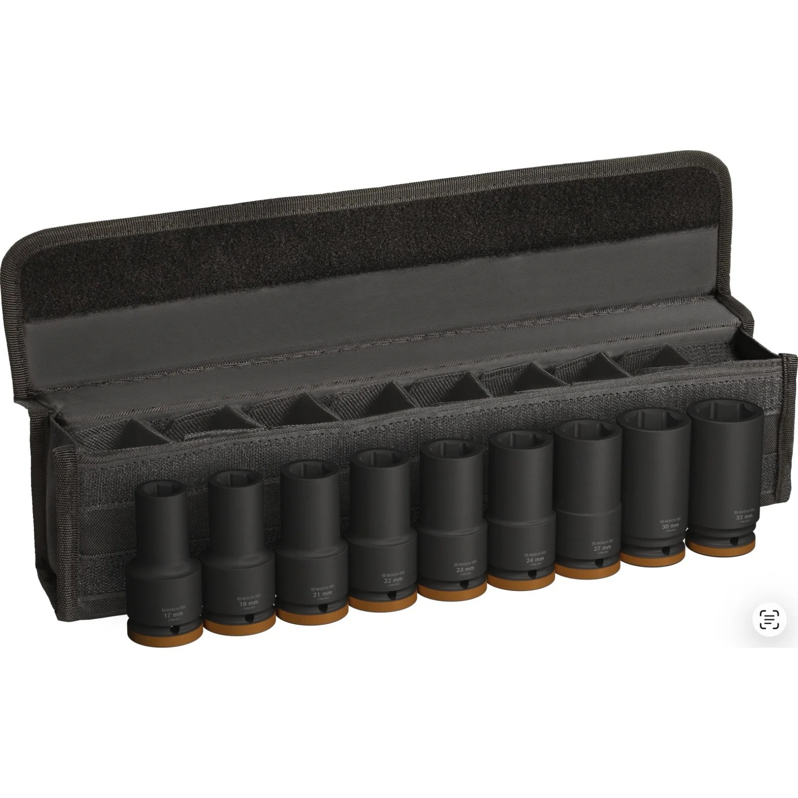 Juego de Dados de Impacto - Mando 3/4”x 90mm (9 Piezas 17/19/21/22/23/24/27/30/32mm)