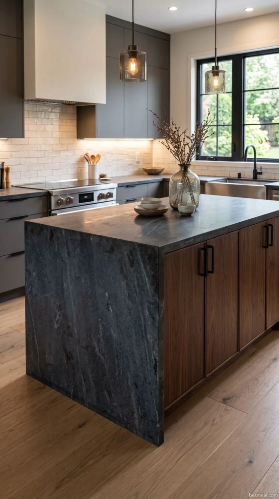 Rustic Waterfall Kitchen Countertop Ideas