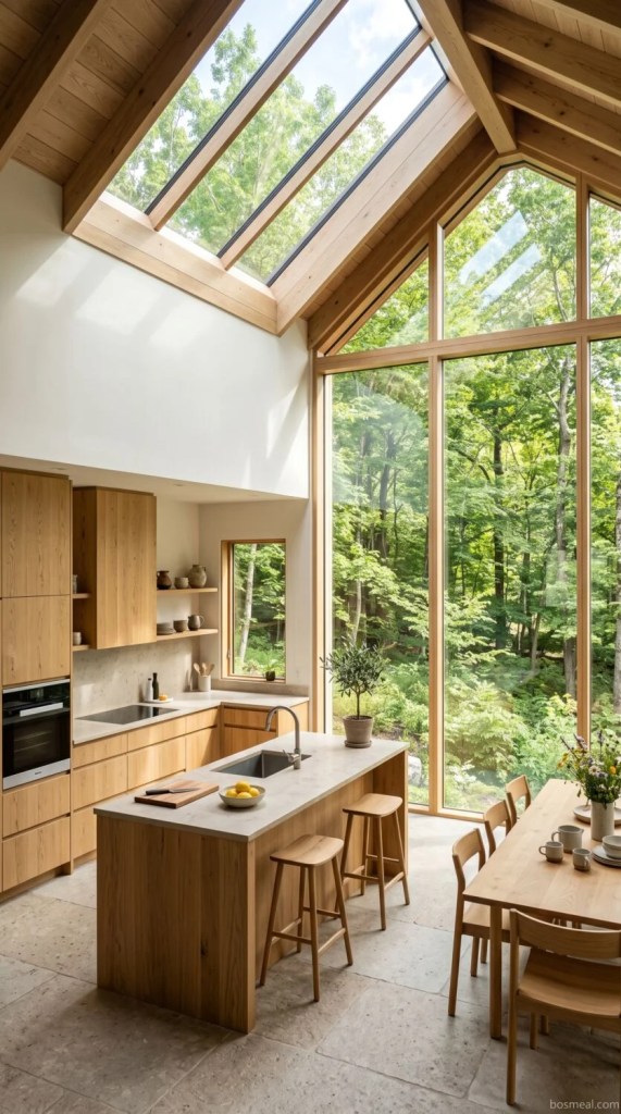 Open Plan Kitchen Windows Overlooking Trees