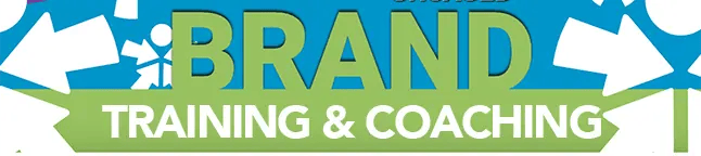 Check out the striking blue and green logo emblazoned with "Brand Training & Coaching" in bold, attention-grabbing text. White arrows strategically zero in on the words, emphasizing cutting-edge digital marketing strategies designed specifically for small businesses. Ideal for any entrepreneur hungry for growth! - Boss Uncaged™ OmniMedia Inc.