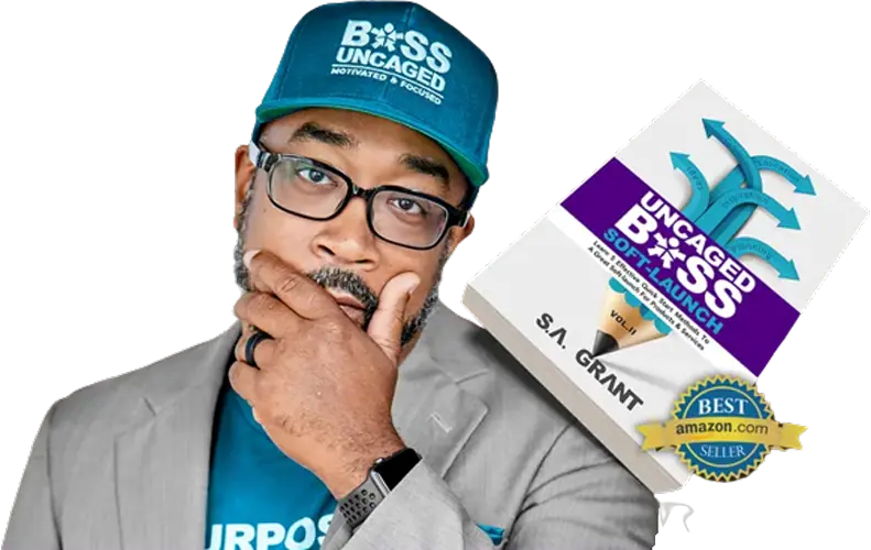 Check it out: A powerhouse individual sporting a bold "BOSS Uncaged" hat and shirt stands next to the game-changing book, "Uncaged BOSS." This Amazon Best Seller isn't just a book; it's your ultimate playbook for digital marketing strategies tailored for small businesses. Loaded with inspiring entrepreneurship success stories, "Uncaged BOSS" is your ticket to skyrocketing your business game. Don't just read it&mdash;live it, dominate it! - Boss Uncaged&trade; OmniMedia Inc.