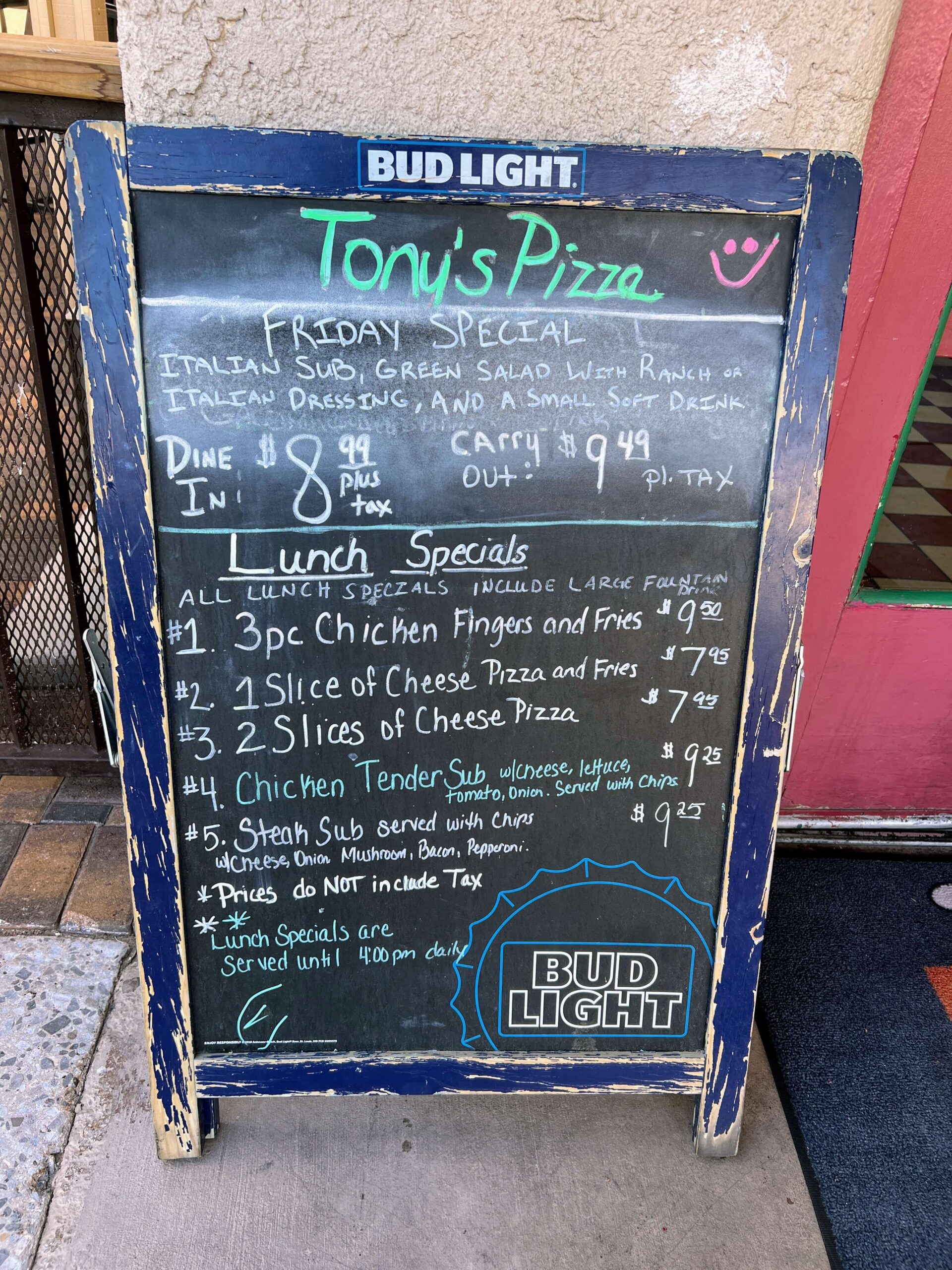 Specials board at Tony’s Pizza in Boulder City