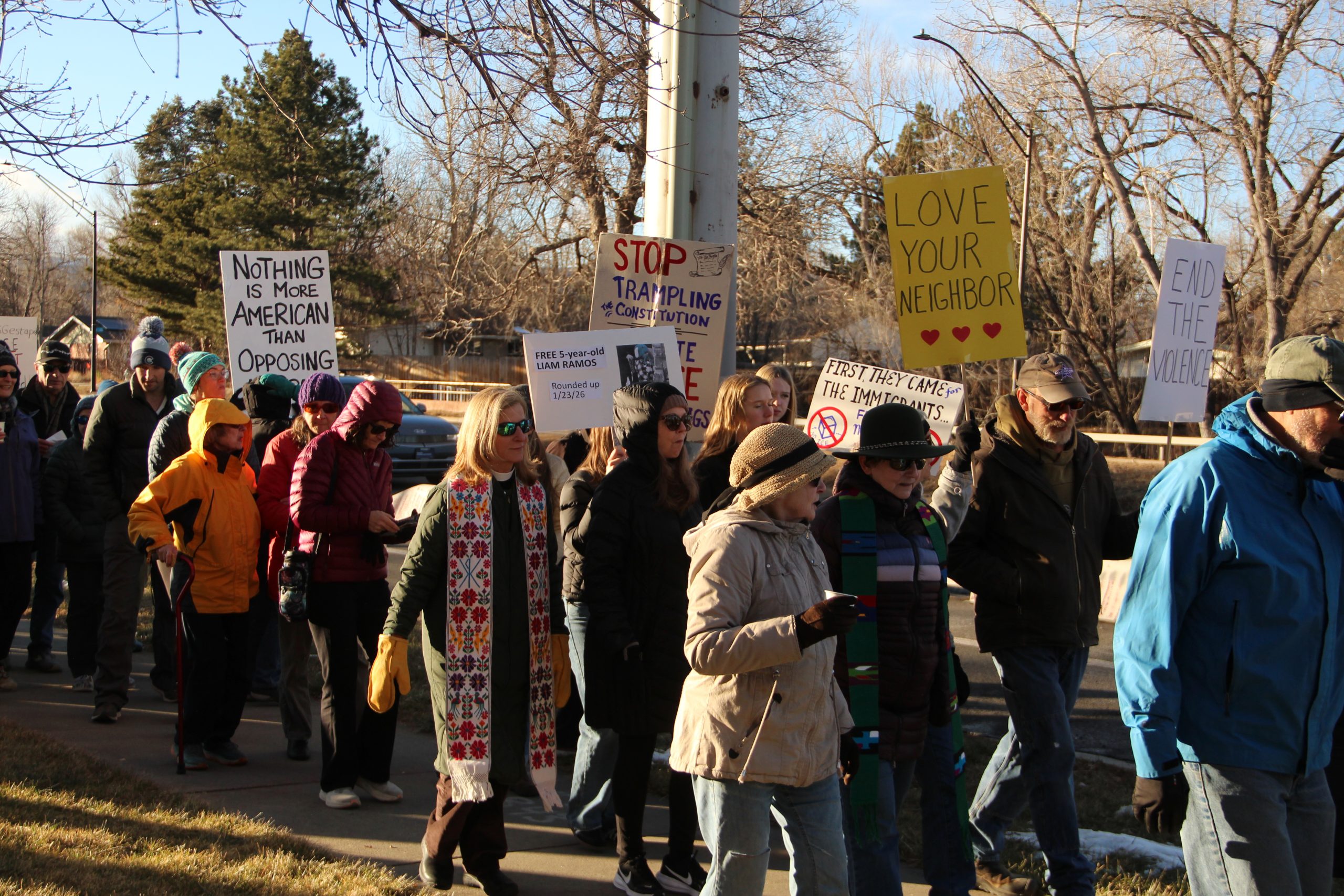 Faith leaders and congregants walk in solidarity with Minneapolis during an interfaith march in Boulder on Jan. 29, 2026. Credit: Brooke Stephenson