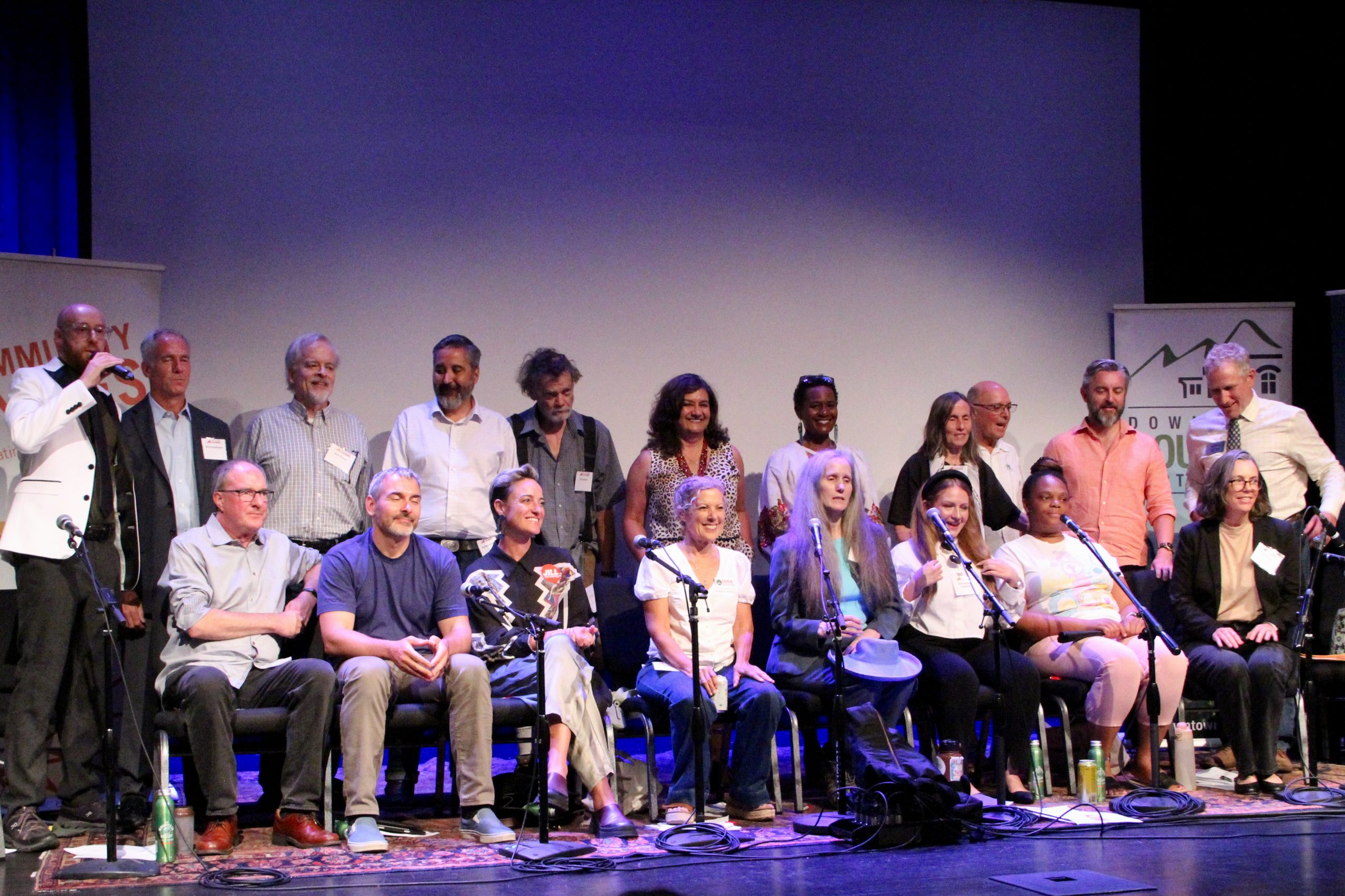 Seventeen candidates pose with Boulder Chamber leaders at the chamber's candidate forum. Credit: Brooke Stephenson