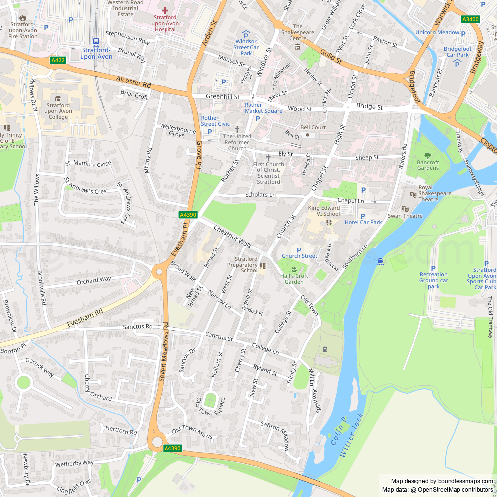 Highly Detailed Printable And Editable Vector Map Of Stratford Upon Stratford 