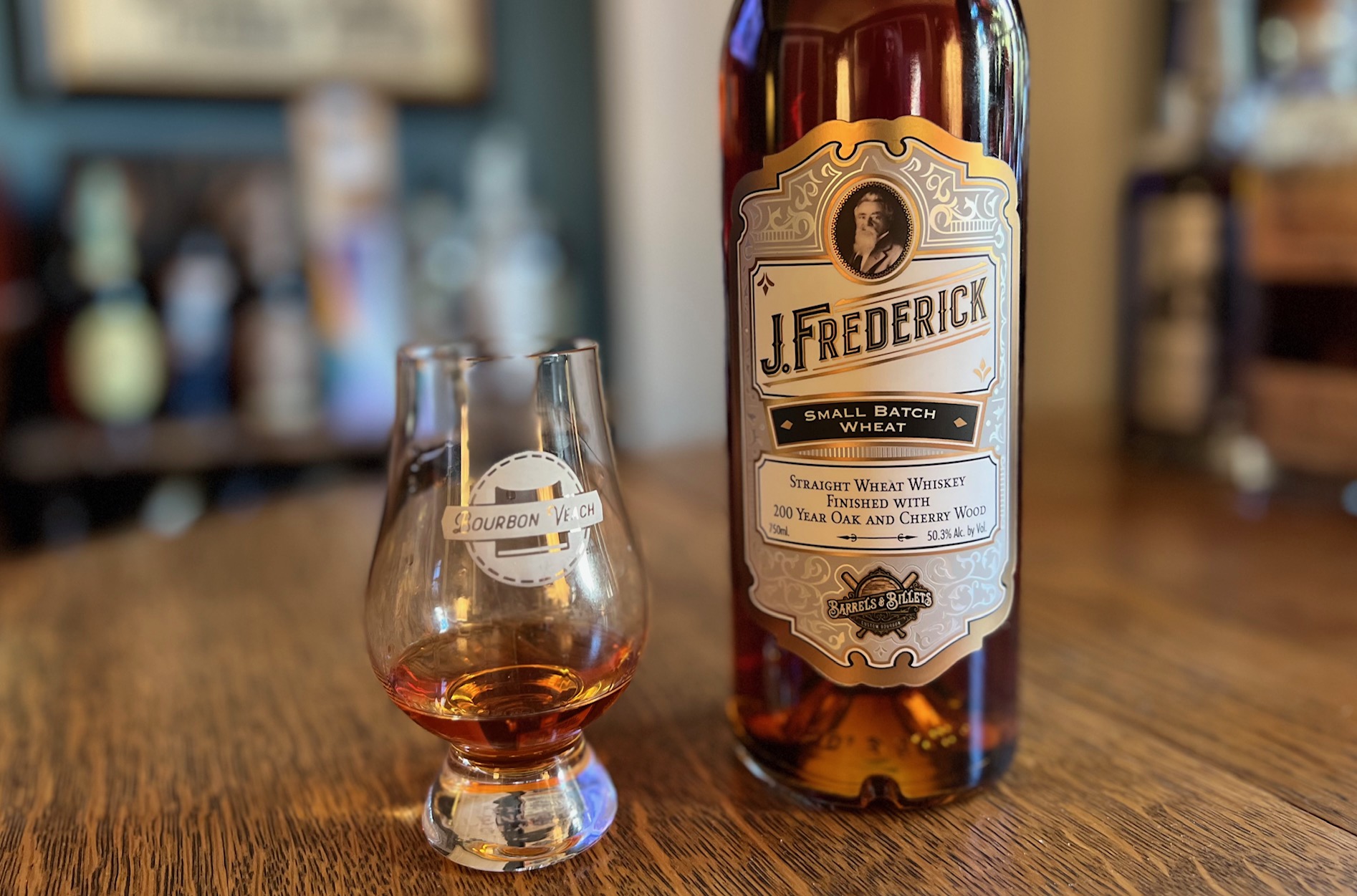 J Frederick Small Batch Wheat Whiskey Finished with 200 Year Old Oak and Cherry Woods