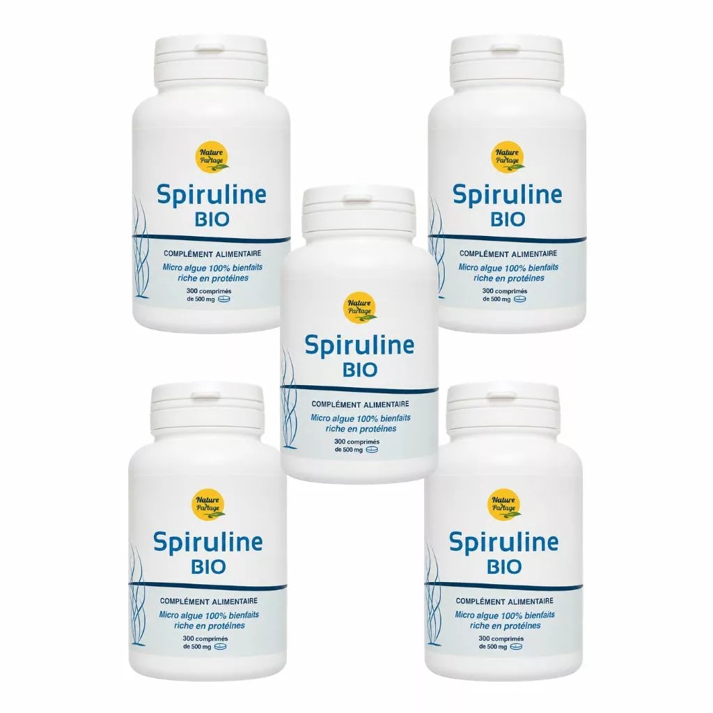 4 flacons spiruline 300 comprimés BIO + 1 OFFERT