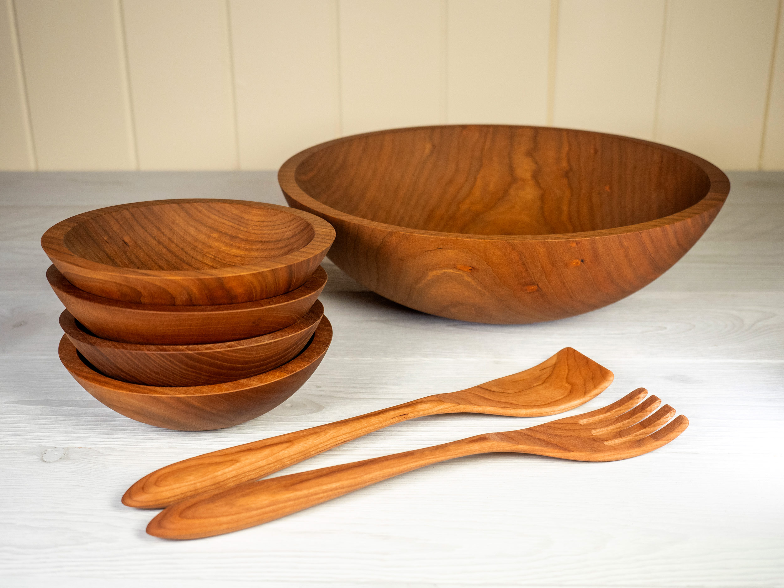 15-inch Cherry Salad Set – The Bowl Mill of Granville, Vermont