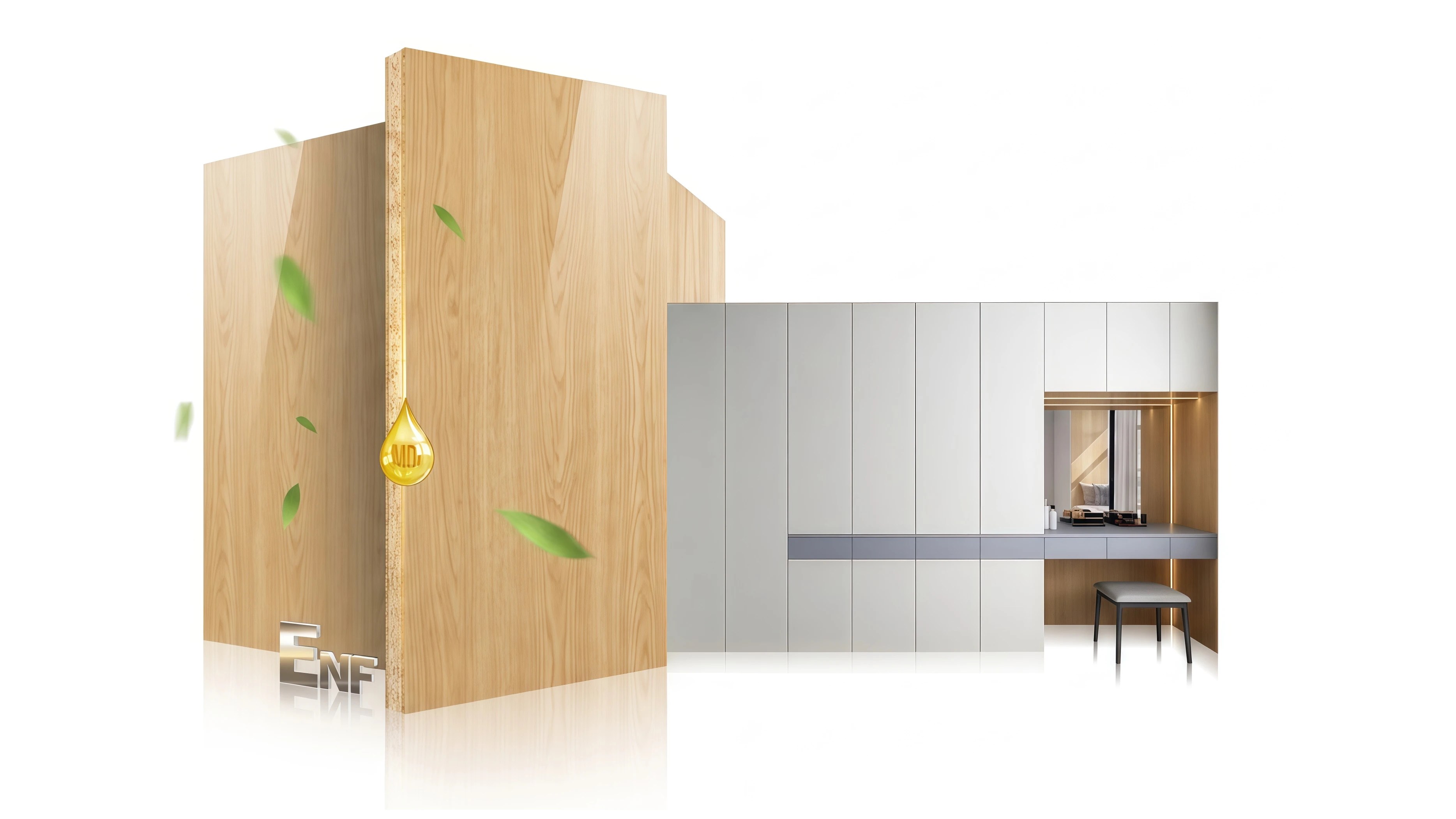 BOYITE melamine faced OSB cabinet doors: High-end decorative wood panels with premium texture, ideal for modern minimalist kitchen and custom furniture design.