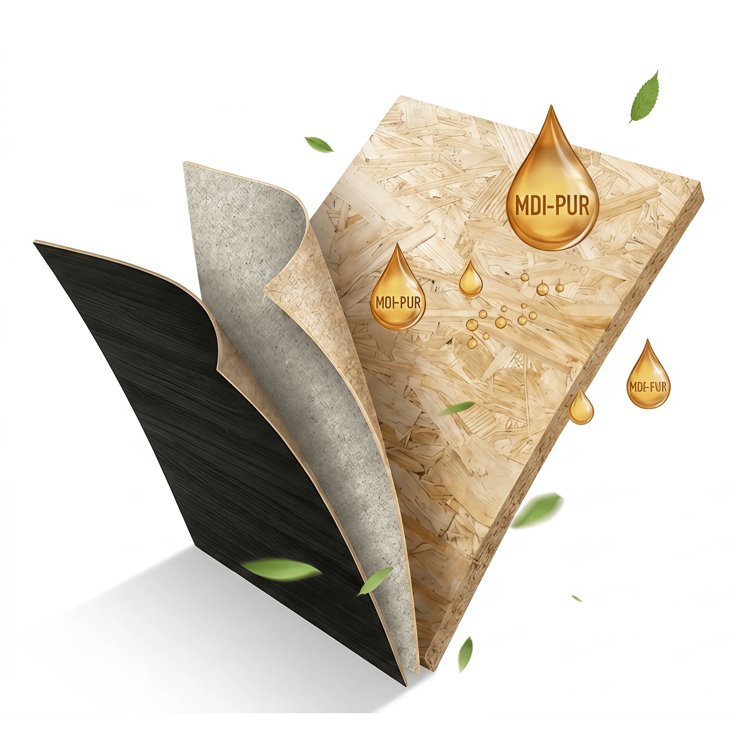 BOYITE formaldehyde-free MDI-bonded OSB cross-section: ENF-grade, EPA TSCA Title VI, and CARB P2 certified structural panels for safe, high-end interior construction.