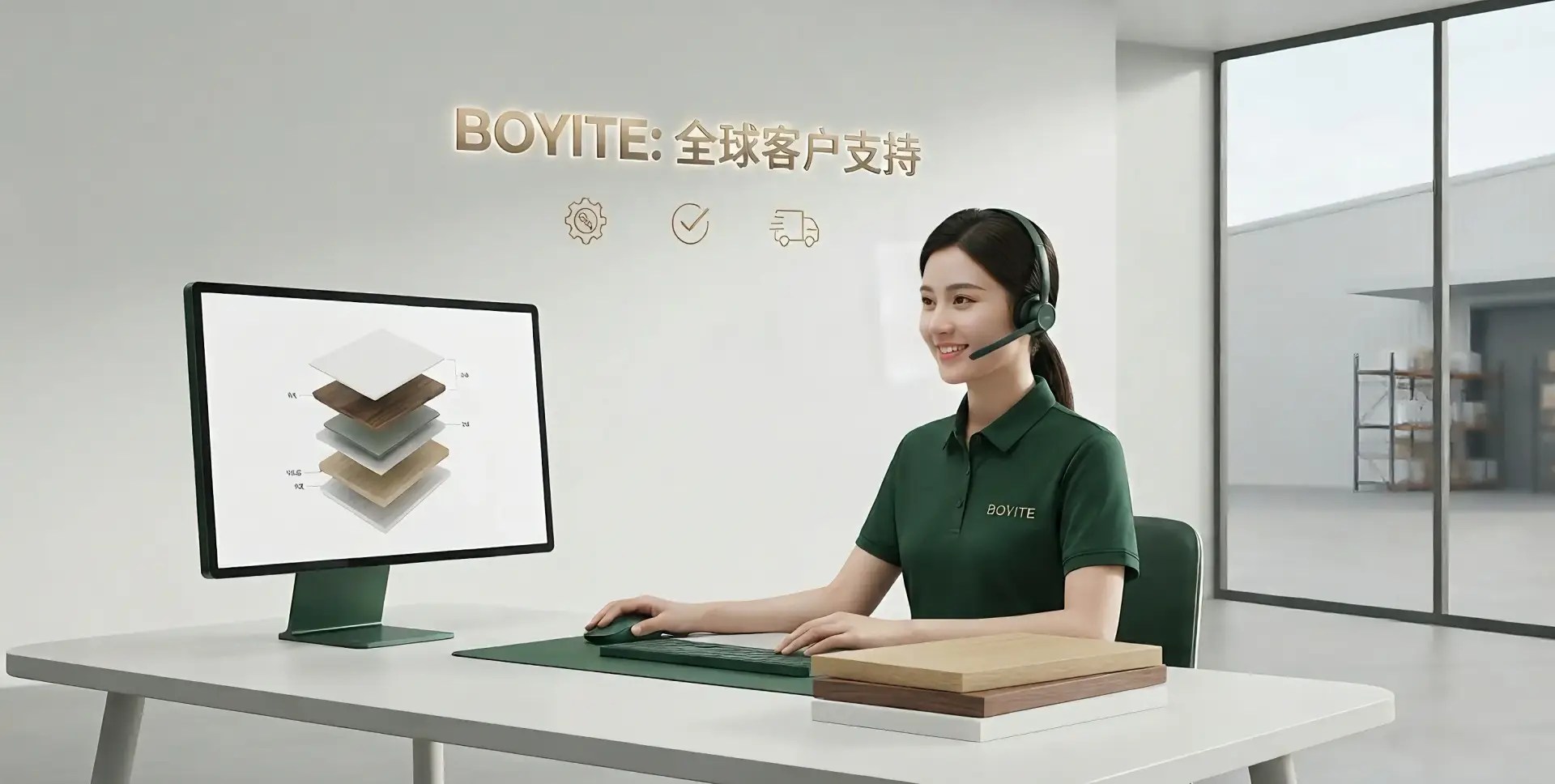 BOYITE global customer support team: Providing 24/7 technical assistance, expert consulting for premium veneered plywood applications, and seamless export logistics services.