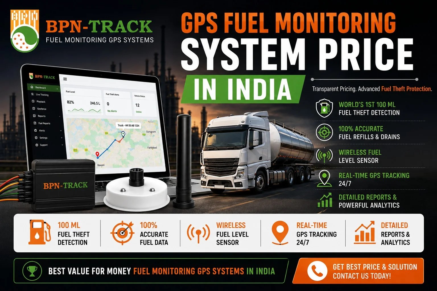 GPS fuel monitoring system price in India — BPN-TRACK device