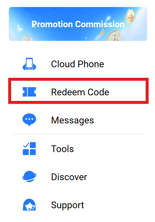 Redfinger web dashboard showing Redeem Code option