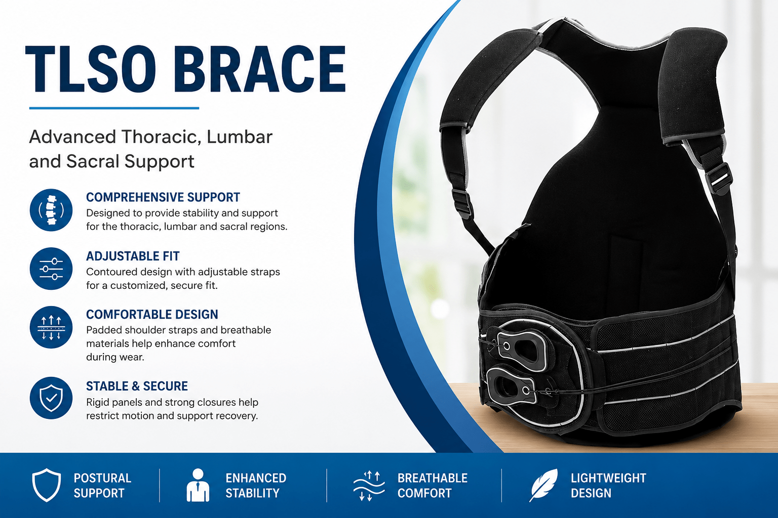 Orthopedic Brace Stability and support for the thoracic, lumbar, and sacral regions